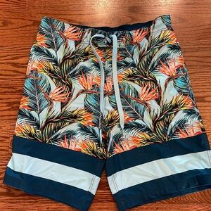 OP Ocean Pacific men’s swim trunks SURF TROPIC print with color block leg Med